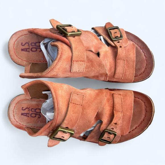 A.S.98 Tavon Leather Slide Sandals Orange Suede Buckle Eur Size 38 Boho Comfort - Picture 5 of 14